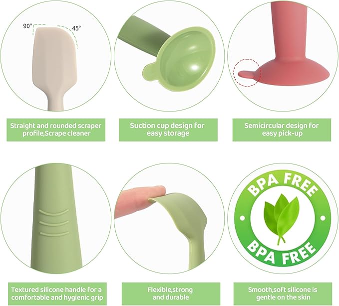 Baby Diaper Cream Spatula 3 Pack Diaper Spatulas Soft Silicone Diaper Cream Applicator Baby Butt Paste Spatula Brush with Suction Base,Full Size(Gray+Off-white+Green