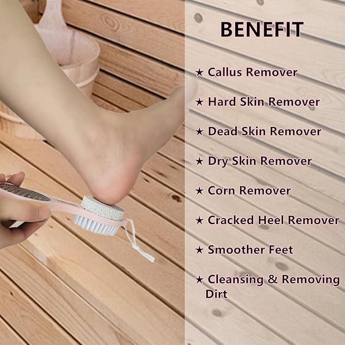Foot File Callus Remover 5-in-1, 2 Pcs Feet Scraper Pedicure Tools with Pumice Stone, Scrubber Brush, Stainless Steel Foot Rasp and Sand Paper Debris Catcher, Multi Purpose, Pink Cyan