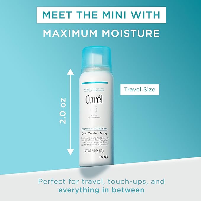 Curel Japanese Skin Care Deep Moisture Travel Size Spray, Moisturizer for Dry Skin, Face Hydrating Spray with Ceramides, 2 Oz