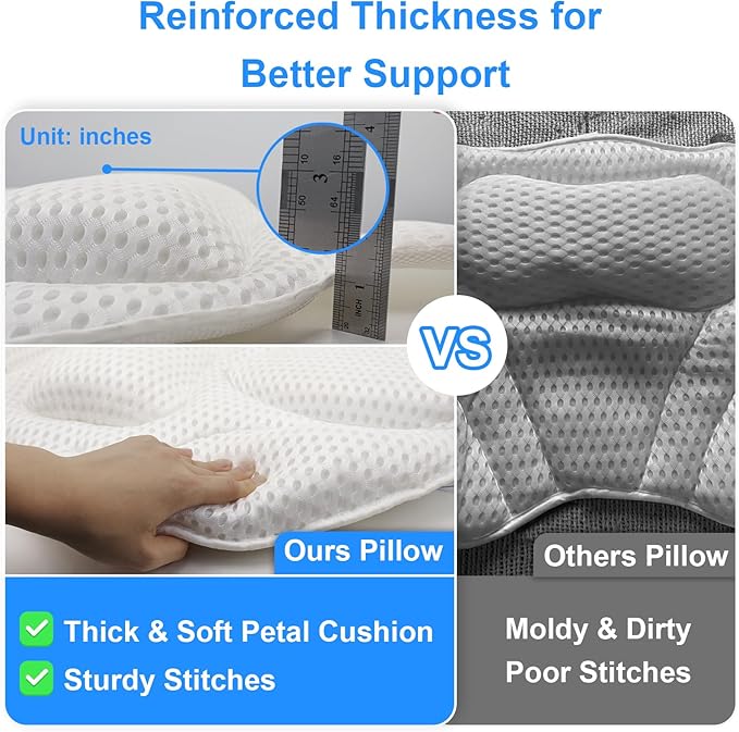 Extra Thick Petal-Shaped Ultra-Comfort Bath tub Pillow for Head,Neck and Backrest,Soft,Anti-Slip Suction Cups,Fit All Bathtubs,Washable,Luxury Bathroom Accessories,Spa Day Gifts for Women Men
