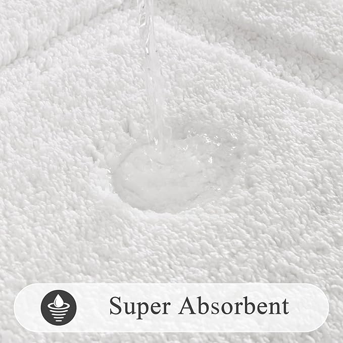 SHACOS White Bathroom Rugs Sets 3 Piece, 16"x24" + 20"x32" Non Slip Bath Mat and 20"x24" Toilet Rugs U Shaped Washable, Soft Fluffy Water Absorbent Bath Rugs for Bathroom