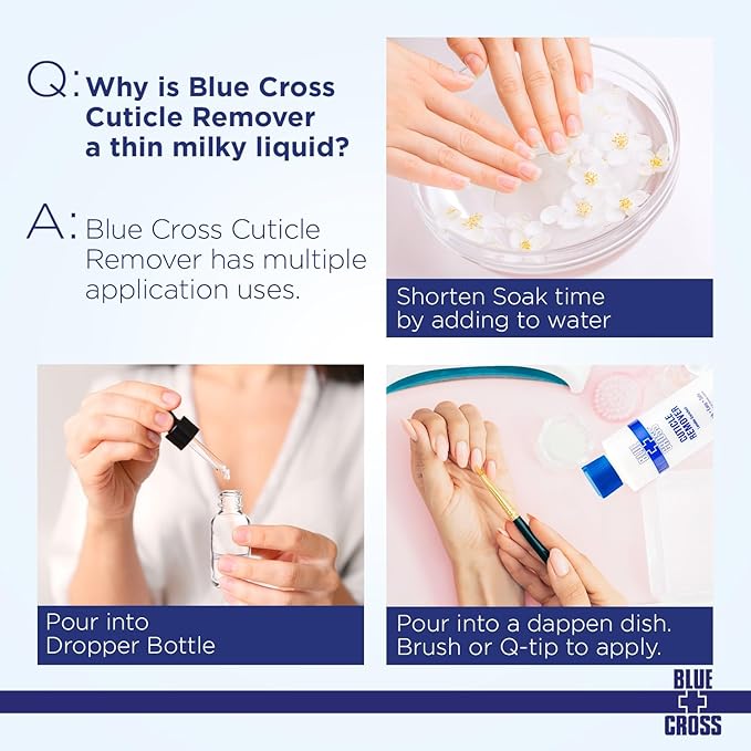 Cuticle Remover & Softener Liquid for Nails – Blue Cross Professional Nail Care with Lanolin, Hydrating Treatment for Dry Cuticles & Hangnails, Made in USA, 32oz