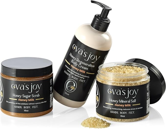 Eva's Joy Honey Milk Mineral Bath and Foot Soak, Made with Epsom Salt Crystals for Relaxation & Soft Skin, Oil-Free, Nourishing, Comforting Soak, 16 oz