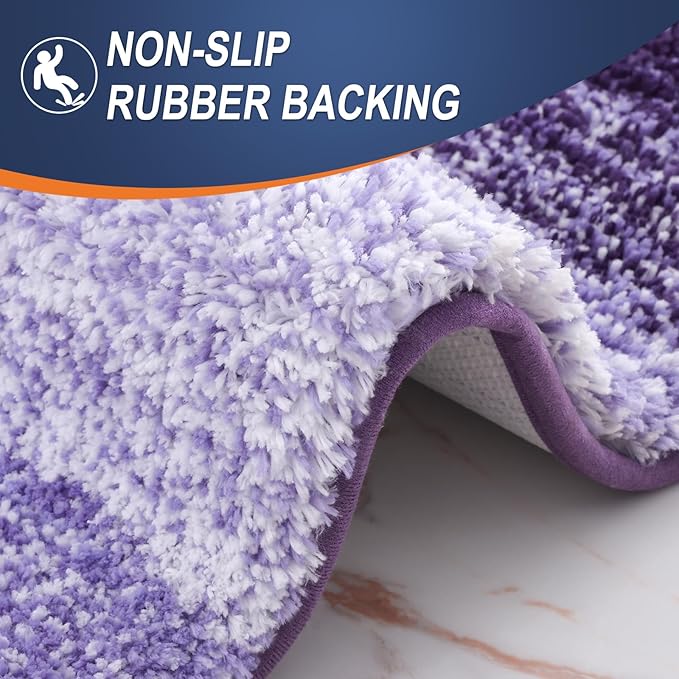 OLANLY Bathroom Rug Set 2 Piece, Soft Absorbent Microfiber Bath Rug Set, Non-Slip, Machine Wash Dry, Plush Shaggy Bath Mats for Bathroom (47"x20"+24"x16", Violet)