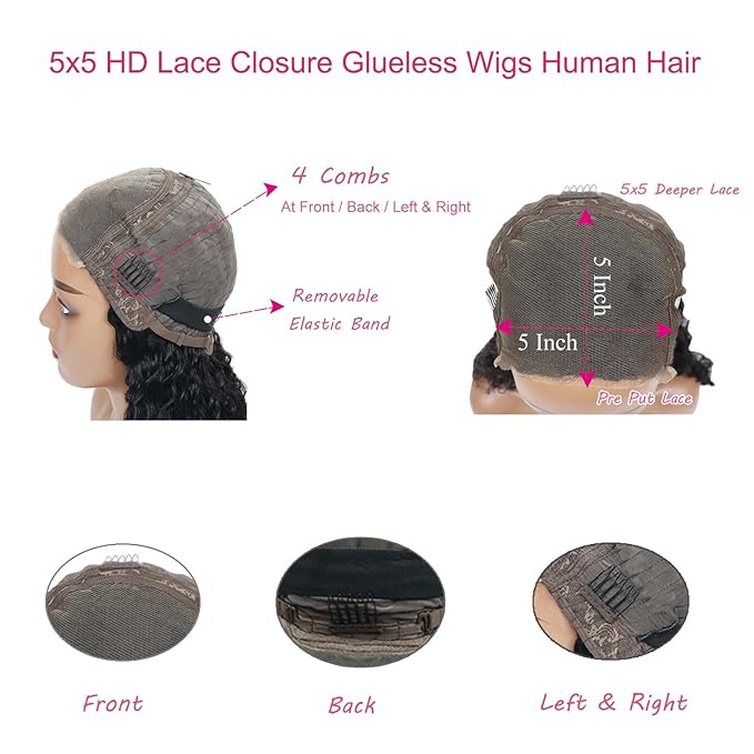 Highlight Ombre 4/27 Human Hair Wear and Go Glueless Deep Wave Curly Wet and Wavy Lace Front Wigs Pre Plucked Pre Cut 5x5 HD Lace Closure Wigs for Black Women (highlight ombre 4/27, 28 Inch)