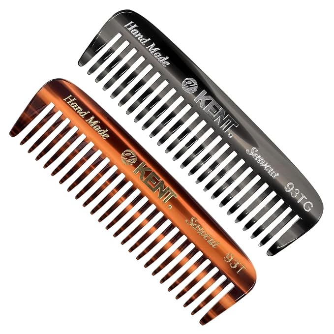 Kent 93T-93T G Wide Tooth Small Comb for Men's Mustache and Beard Grooming, Pocket Sized Detangler Travel Comb, Saw-Cut and Polished, Handmade in England