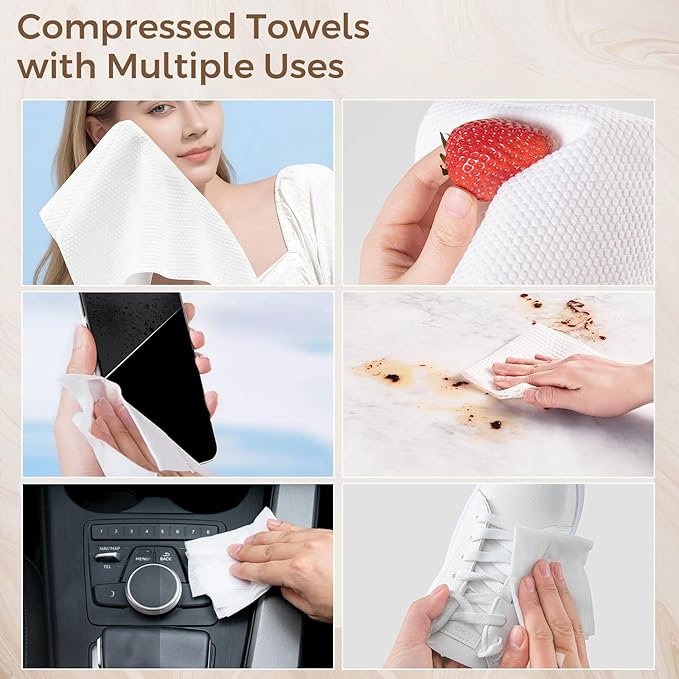 80 PCS Compressed Towel Tablets, Soft Thickened Disposable Washcloths for Travel, Portable Compressed Face Towels 11.8x9.4in Cotton Disposable Face Towels for Traveling Beauty Home