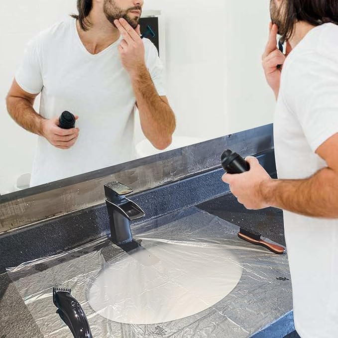 Beard Hair Catcher for Sink, Pack of 40 Disposable Beard Bibs, Shaving Sink Cover, Clear Trimming Catcher, Stop Worrying About Cleaning