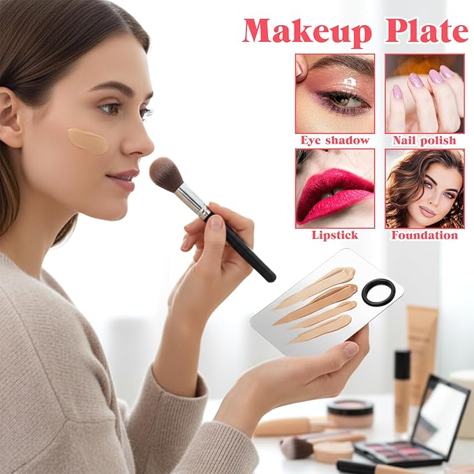 2 Set Makeup Palette Tray with Spatula, Makeup Mixing Palette Professional Cosmetic Palettes Tray Stainless Steel Cosmetic Artist Tool for Mixing Foundation Eye Shadow Eyelash Nail Art