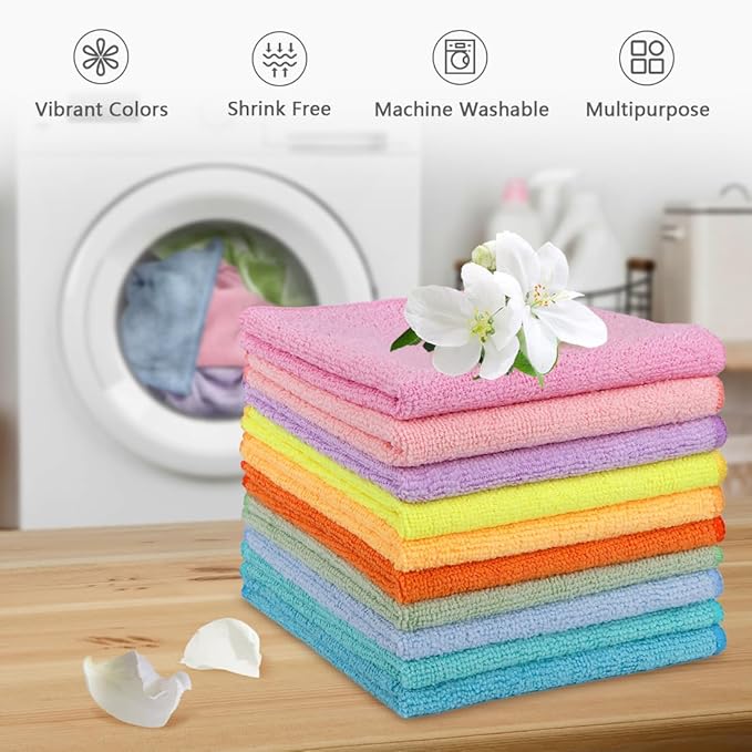 Orighty Washcloths, 20 Pack Microfiber Face Towels, Highly Absorbent and Soft Feel Wash Cloths & Hand Towels for Bathroom, Hotel, Spa, and Gym, 11.5x11.5 Inch, Multicolor