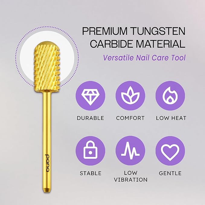 PANA 3/32" Large Barrel Smooth Top Gold Carbide Nail Drill Bit for Manicure, Pedicure and Acrylics (Grit: Extra Coarse - XC, 1pc)