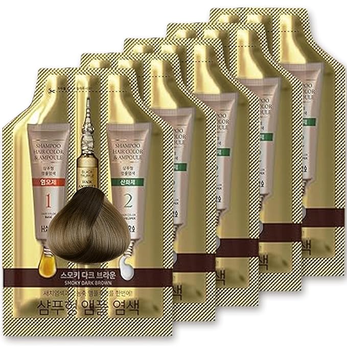Instant Hair Dye Shampoo Ampoule, Permanent Hair Color Dye - Paraben-Free, 5-Minute Easy and Fast Coloring, for Gray Hair Coverage with Keratin & Collagen, Made in Korea (Natural Brown)