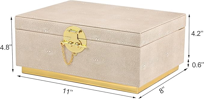 HofferRuffer Elegant Faux Leather Decorative Box, Storage Jewelry Box Organizer, Large Dresser Cosmetic Organizer Holder, Classic Jewelry Accessory Organizer, 11x8x4.8 inches (Light Grey)