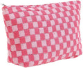 SxoSyo Cosmetic Bags for Women Makeup Bag Large Capacity Purse Travel Toiletry Zipper Storage Pouch Make up Brushes Organizer for Gifts (Chessboard, Pink)
