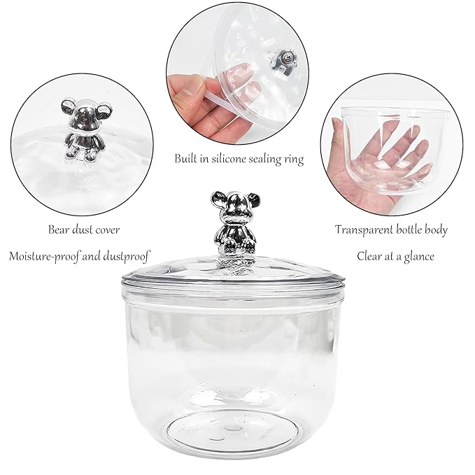3 Pcs Body Face Plastic Powder Puff and Container Dish with 3.15 inch Fluffy Soft Large Powder Puff for Women(Bear Shape)