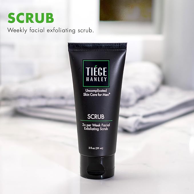 Tiege Hanley Exfoliating Face Wash for Men, Gentle Fragrance-Free Face Scrub With Apricot Seed Powder, Vitamin B3, & Allantoin, Cooling Exfoliator, Gentle on Sensitive Skin, Men’s Skin Care, 2 FL Oz