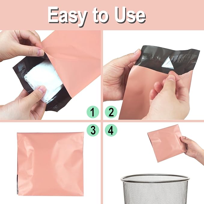 100 PCS Sanitary Napkin Disposal Bags, Feminine Hygiene Disposal Bags for Tampons and Pads, Block Odors, Self-Sealing Seals, 10.6 * 5.9 Inch (Pink)