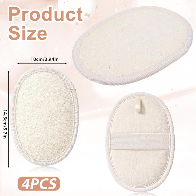 4 Pcs Natural Loofah Sponge, Luffa Exfoliating Body Scrubber for Women Men Bath Loofah for Body and Face Made with Shower Luffa Sponge