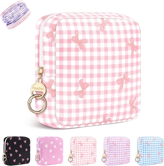 Period Bag for Teen Girls, Canvas Sanitary Napkin Storage Bag with Zipper, Portable Menstrual Pad Bag Tampon Holder for Purse