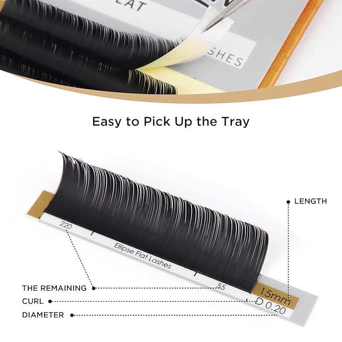 LASHVIEW False Lashes Ellipse Eyelash Extensions 0.15mm D Curl 13mm Flat Eyelash Extension Eyelashes Lashes Extension Flat Lash Extension Black Lashes Extensions Salon Use