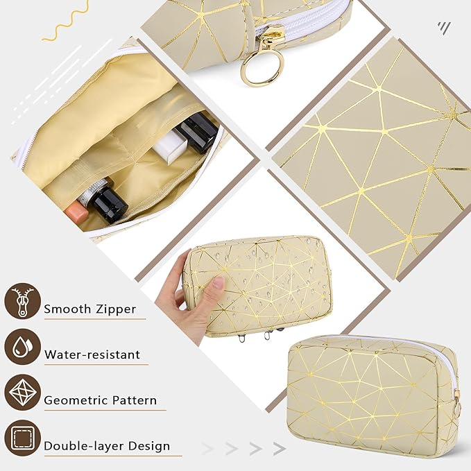 Period Bag for Girls Womens, Leather Sanitary Napkin Storage Bag, Portable Menstrual Pad Bag Period Pads Pouch (Beige Gold)