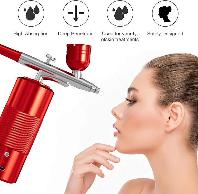 Airbrush Kit Portable Airbrush Air Brush Kit with Air Compressor Airbrush for Nails Airbrush Compressor High Pressure Nail Airbrush Machine Handheld Mini Air Brush Kit (red)