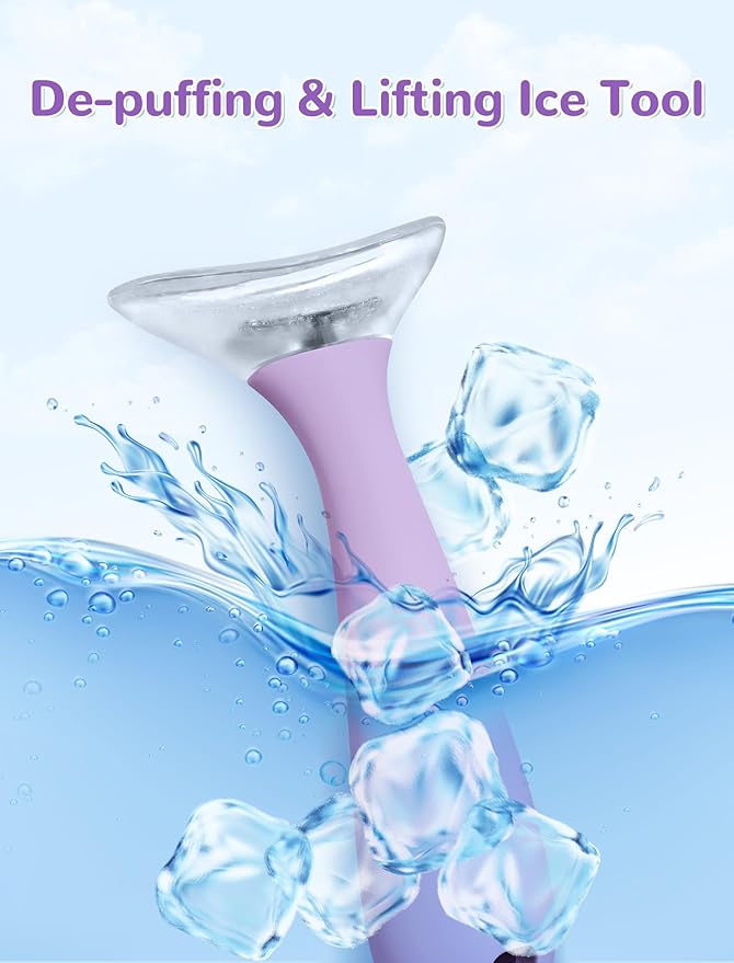 NiHome Purple Silicone Facial Ice Mold Tool, Reusable Cooling Face and Body Stick for Puffiness Relief, Pore Tightening, Sun-Exposed Skin Soothing, Headache Refreshing Care, Portable with Handle