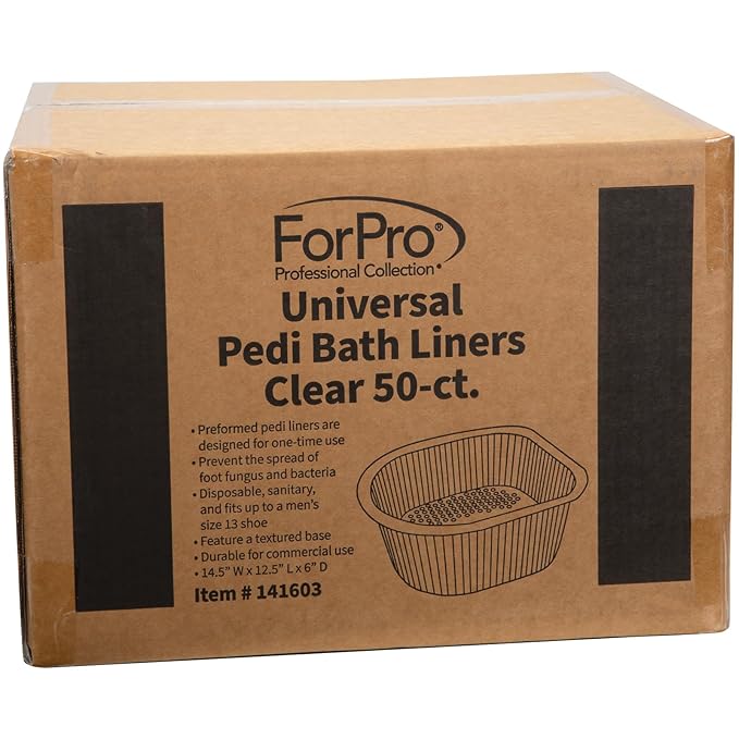 ForPro Universal Pedi Bath Liners - 50% THICKER - Fit Footsie Bath Plus Foot Bath, Disposable Pedicure Foot Tub Liners for Foot Spa Basins & Foot Bath Soaks, Clear, 50-Count