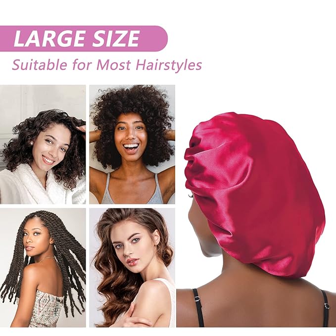 Aquior Shower Caps, Extra Large for Women Long Hair, Double Layer Waterproof Reusable Hair Cap 4 Pieces