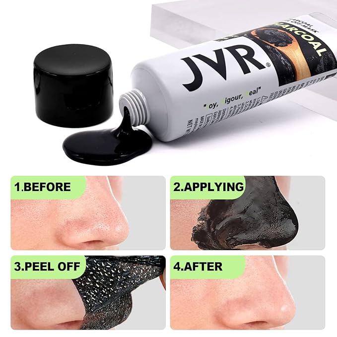 JVR Peel Off Face Mask, Charcoal Peel Off Black Mask, Facial Mask for Surface Cleansing For Men & Women, All Skin Types 2.12 OZ