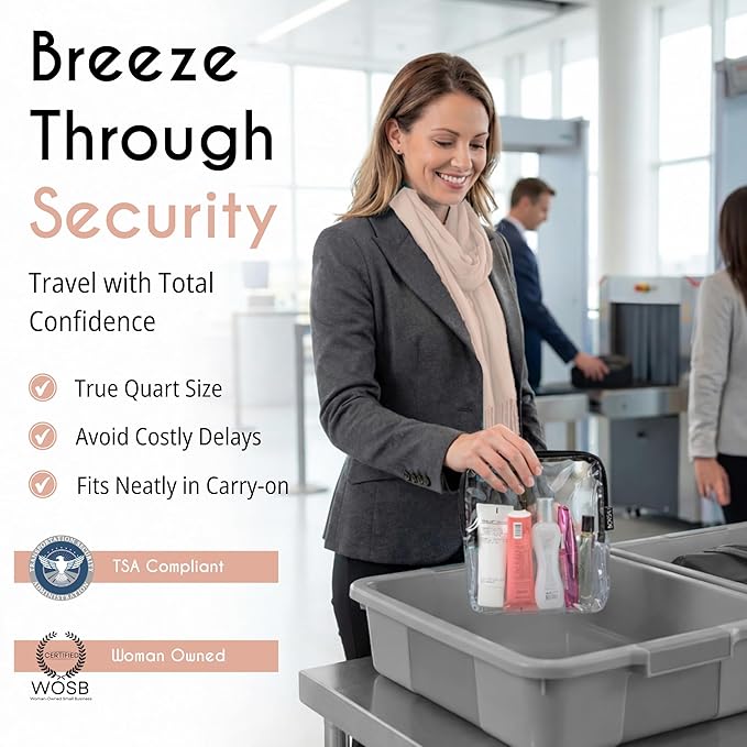 BORSALI TSA Approved Toiletry Bag - Clear Quart Size for 3-1-1 LIquids for Carry On Travel - Toiletries Organizer - Cosmetic Pouch with Zipper - Travel Accessories - White
