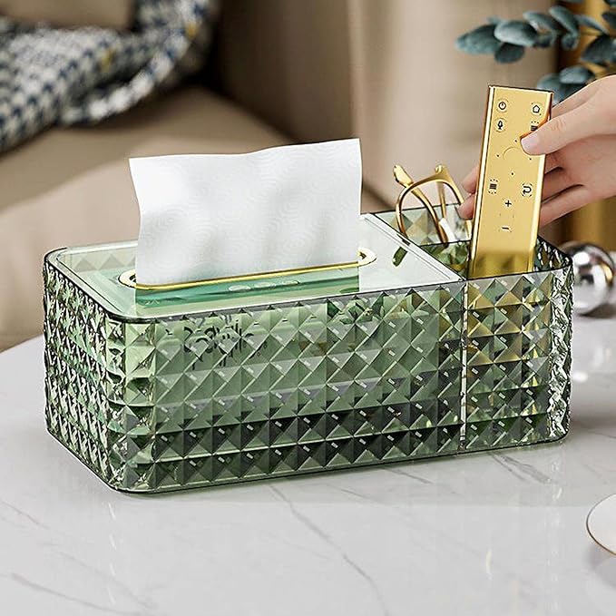 Tissue Box Cover Rectangle,Tissue Holder Napkin Dispenser for Bathroom Bedroom Living Room Office (Green)