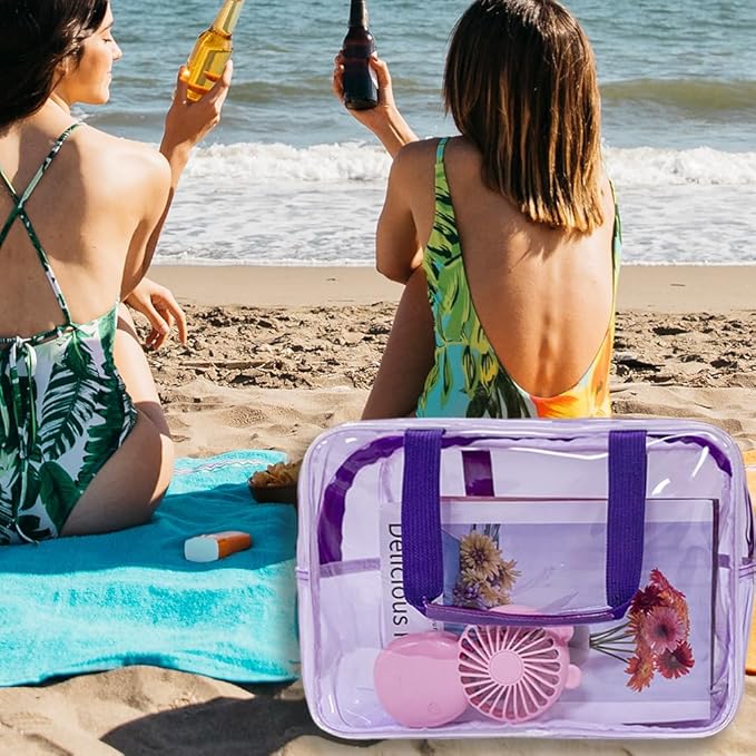 PVC Purple Pure Color Transparent Gift Pouch Wash Travel Makeup Cosmetic Bag with Handle for Travel Bathroom Toiletry Organizer (Purple)