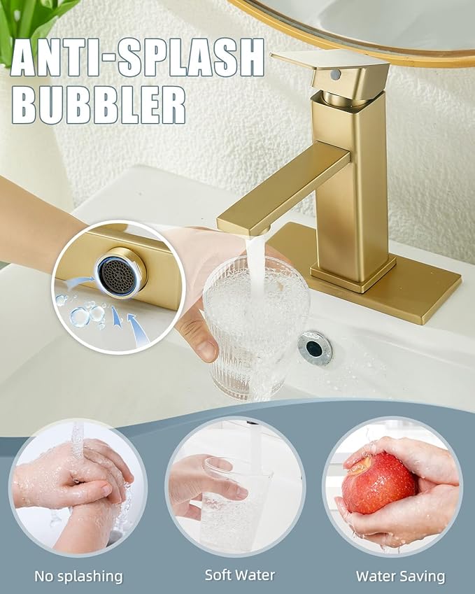 Bathroom Faucet, Brushed Gold Bathroom Sink Faucets & Parts(Pop-up Drain+6" Escutcheon Plate+Supply Hoses), Vanity Faucet for Vessel Sink, llaves para lavamanos de baño