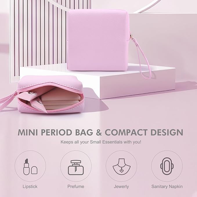 Sanitary Napkin Period bag for Women, Sanitary Napkin Storage Bag, PU Leather Sanitary Pad Bags Pounch, Portable Tampons Zipper Organizer Bag with Handle for Ladies