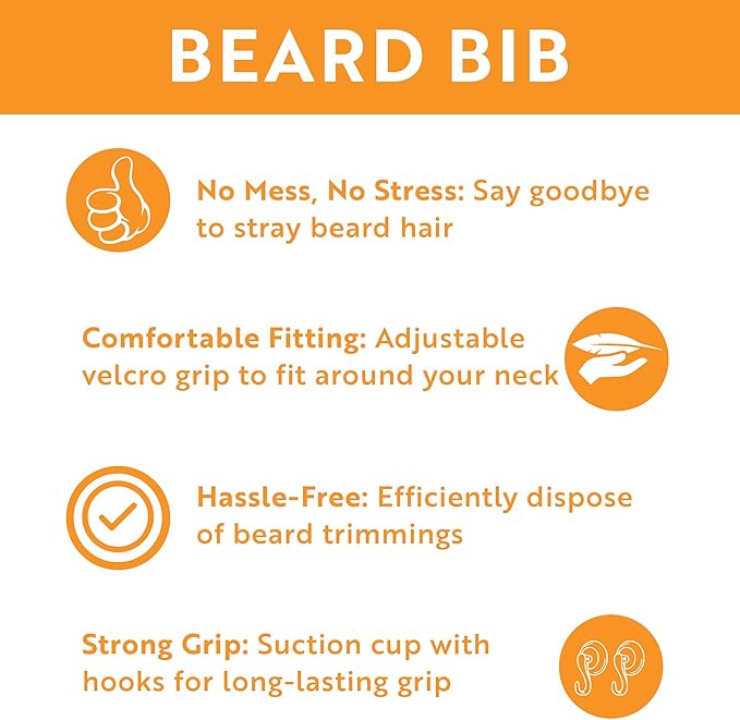 My Perfect Goatee Beard Bib Apron for Men - Hair Clippings Catcher for Shaving - Attaches to Mirror with Suction Cups - Waterproof Cape with Storage Pouch - Adjustable Neck Strap