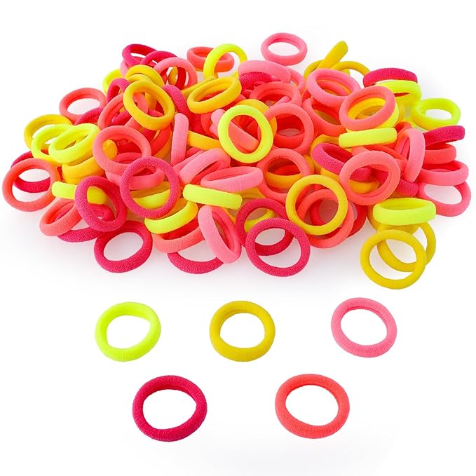 120 Pcs Baby Hair Ties, Cotton Toddler Hair Ties for Girls and Kids, Multicolor Small Seamless Hair Bands Elastic Ponytail Holders(Pink+Yellow)