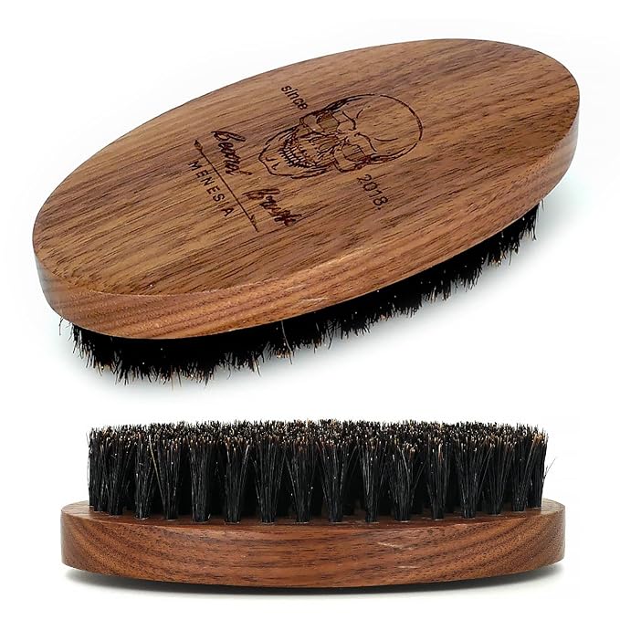 Black Walnut Wood Boar Bristle Hair Beard Brush for Men, Pocket Travel Men's Wooden Small Soft Beard Brush (Black Walnut)