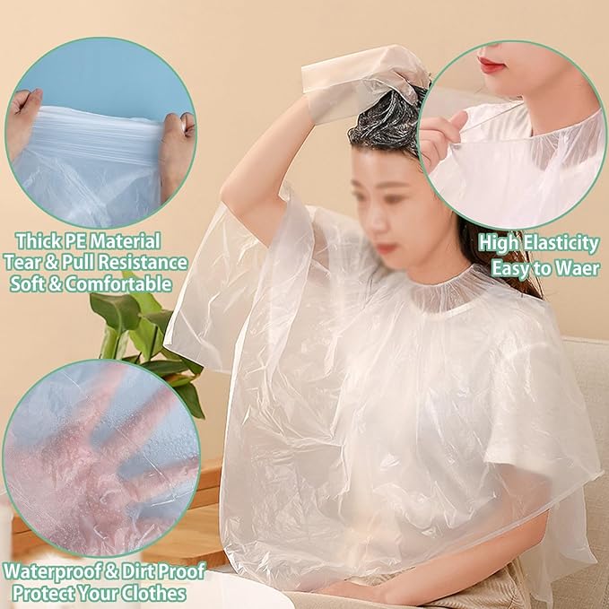 50 Pack Disposable Hair Dye Cape Waterproof Hair Color Cutting Cape Short Comb Out Beauty Salon Cape for Clients Hair Stylist Bleach Shampoo 39.3in with Caps Ear Covers Gloves