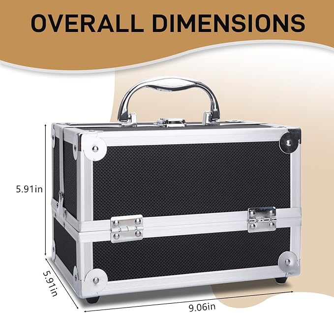 Makeup Train Case, Makeup Case Organizer with Mirror, Portable Cosmetic Box Storage with 2 Trays, Make Up Travel Case for Nail Kits Cosmetics Craft Traveling, Gifts for Women and Girls (Black)