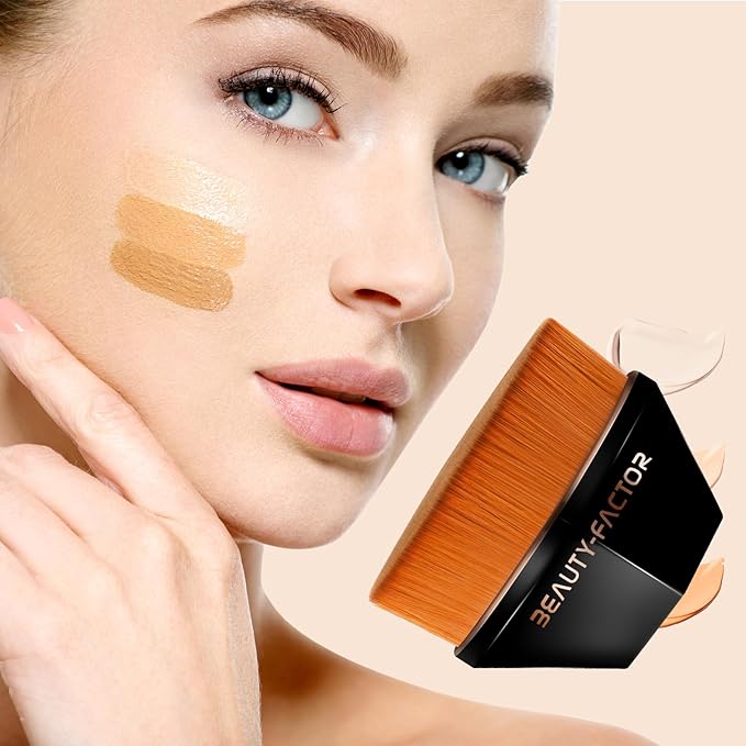 Flat Top Foundation Makeup Brush - Hexagon Kabuki Powder Make Up Brushes Soft and Dense Bristles with Protective Case for Liquid, Blending, Body, Self-tanner, Cream, Buffing (Black)