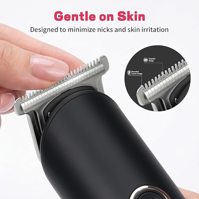 PRITECH Hair Trimmer for Women - Rechargeable Bikini Trimmer for Women Pubic Hair, Wet&Dry Use, Pain-Free Electric Razor&Shaver with Standing Recharge Dock, Ideal Gift, Black