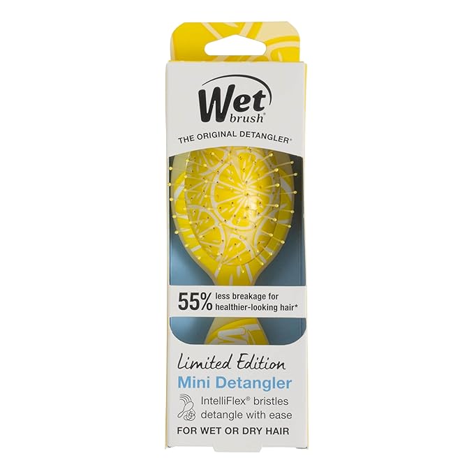 Wet Brush Mini Detangler Hair Brush, Lemon (Tutti Fruitti), Detangling Travel Hairbrush, Ultra-Soft IntelliFlex Bristles Glide Through Tangles with Ease, Pain-Free, All Hair Types, Limited Edition