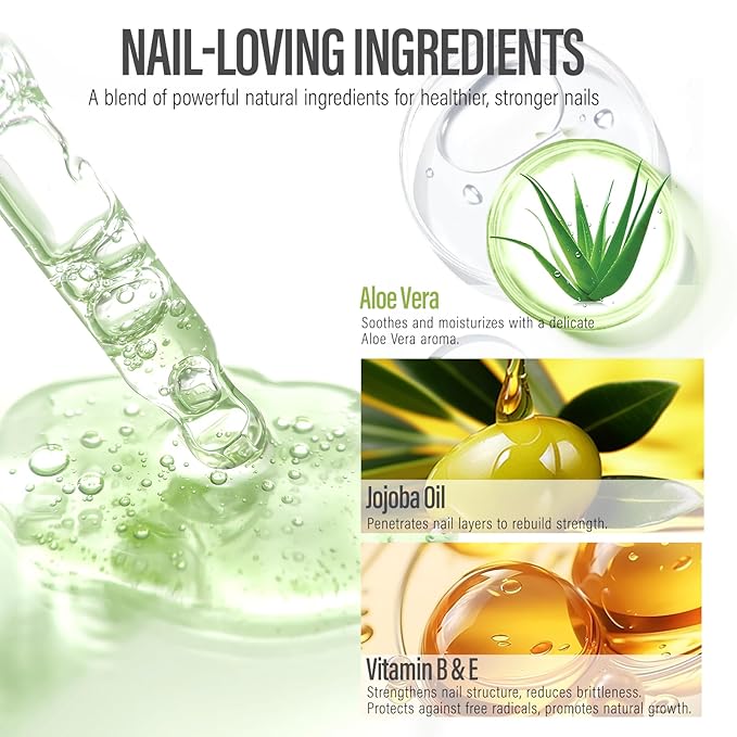 CHUCHU Nail Growth and Strengthener Oil for Cuticle - Aloe Vera Scent Cuticle Oil Repair Moisturizing Treatment - Natural Jojoba Vitamin B & E Nail Oil for Dry Cracked Nails