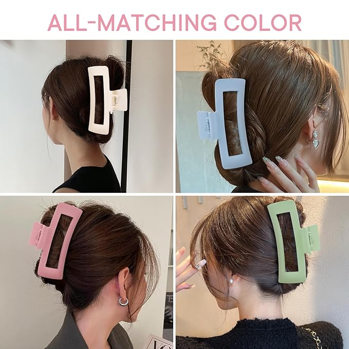 XL Claw Hair Clips (Matte) - 4 Pack Jumbo Non-Slip Clips for Long, Thick, Curly Hair - Women's and Girls' Hair Accessories