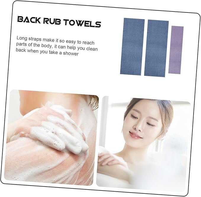 3pcs Long-Strap Back Rub Towel Exfoliating Mitt for Shower for Body Wash Massage Spa