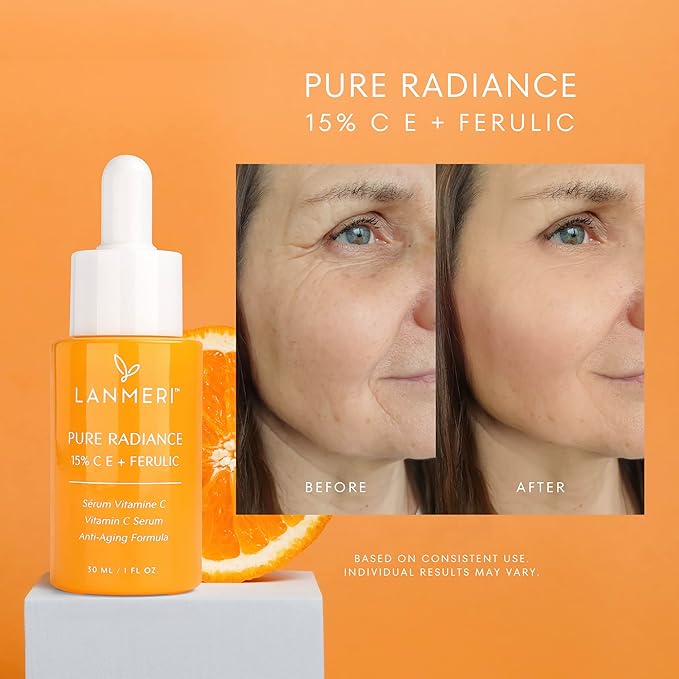 Lanmeri Vitamin C Face Serum 3pack- CE Ferulic Facial Serum with 15% Pure L-Ascorbic Acid, Ferulic Acid, Vitamin E, & Hyaluronic Acid - Anti Aging, Anti Wrinkle Skin Brightening Dark Spot Corrector