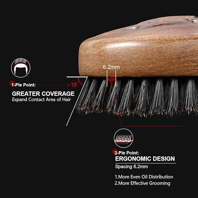 Eagle Fortress Boar Bristle Hair Brush for Men Hair Care - Beard Brush, Mustache Brush with Skull on Wooden Handle, Grooming & Styling Tool for Men, Travel Size