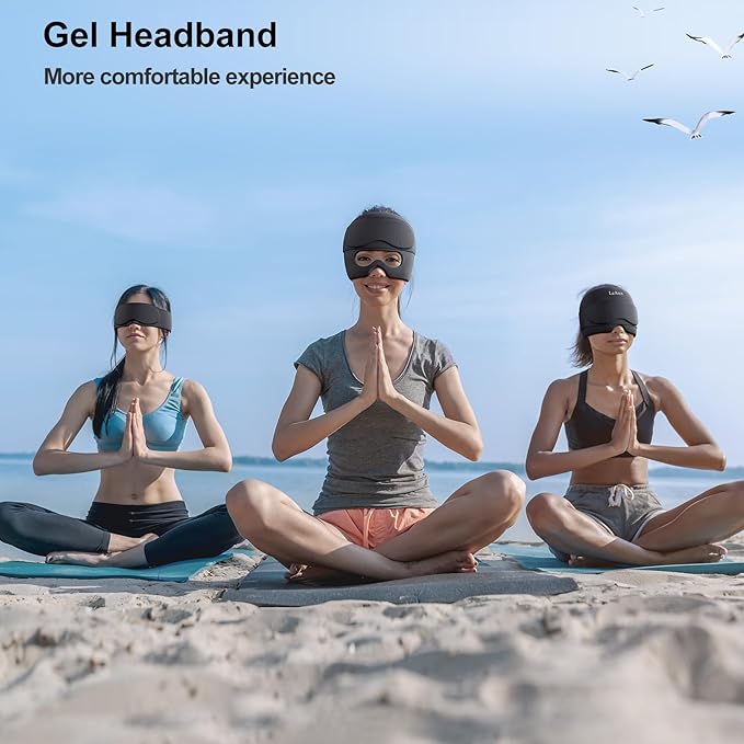 Migraine Relief Cap with Gel Eye Mask, Headache Relief Cap Ice Head Wrap Hot and Cold Therapy Hat, Gel Ice Cap for Headache Puffy Eyes Sinus and Tension Stress Relief (Black)