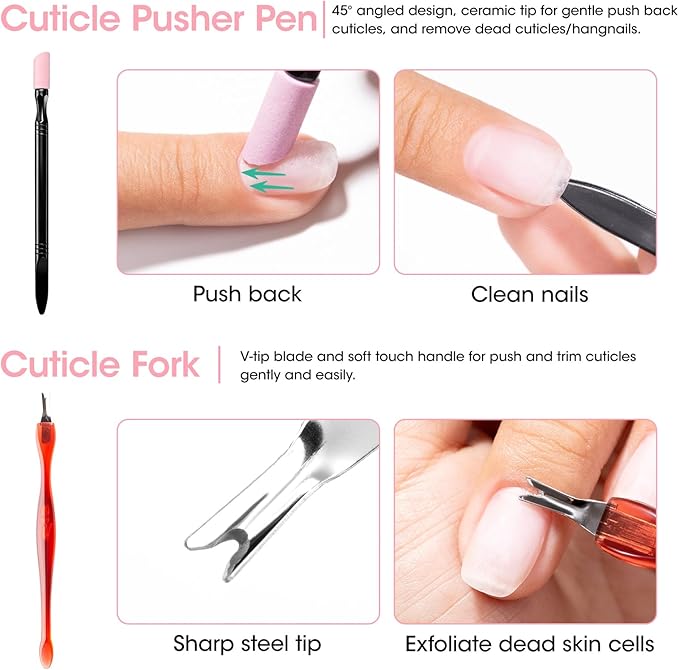 Gellen Nail Care Kit Manicure Tools Kit: Nail Strengthener and 2Pcs Nail File & Buffer 100/180, Cuticle Pusher Pen, Cuticle Oil & Remover, Fork | Nail Clipper & Brush